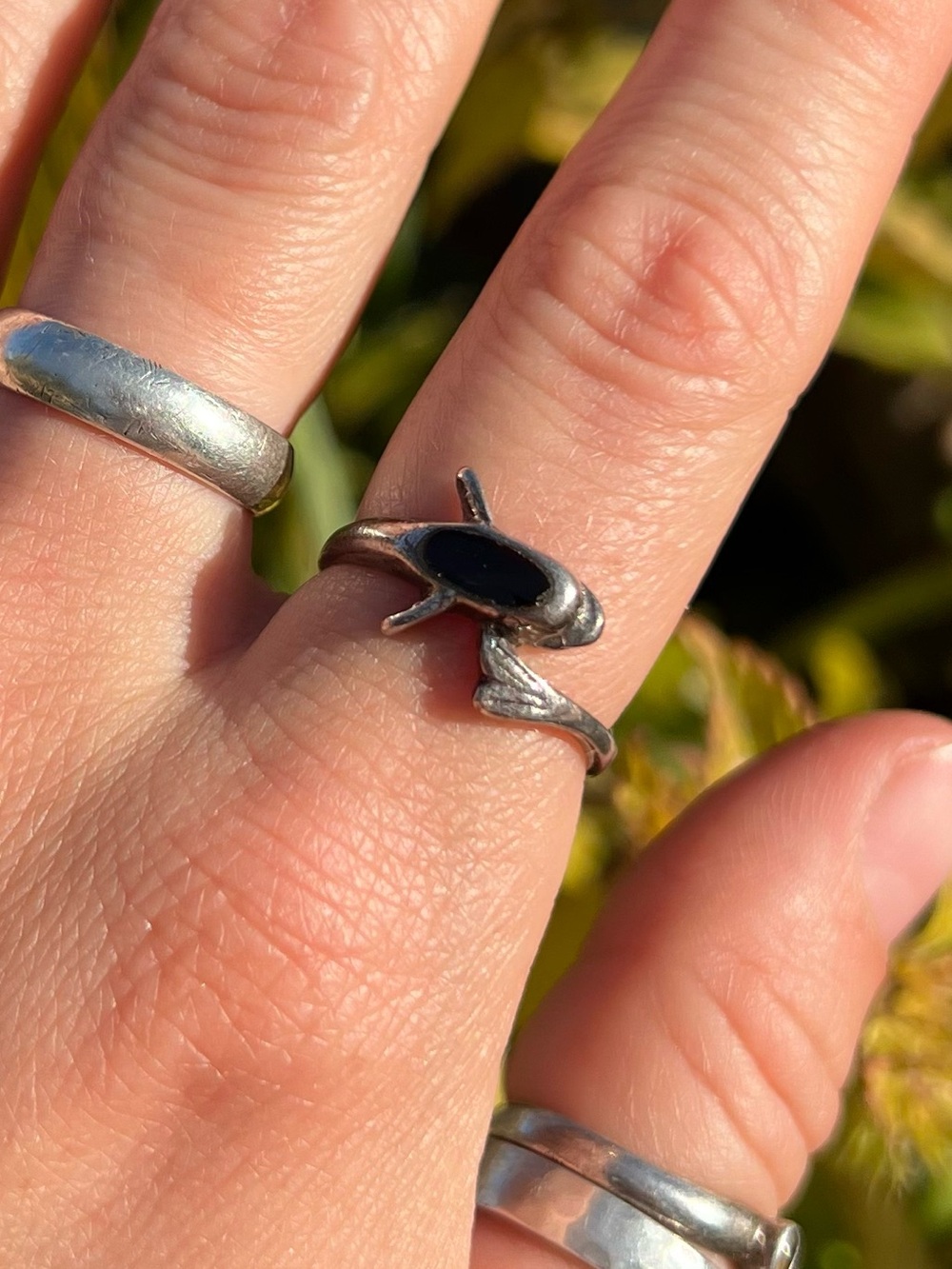 Sterling Silver Black Onyx Dolphin Ring